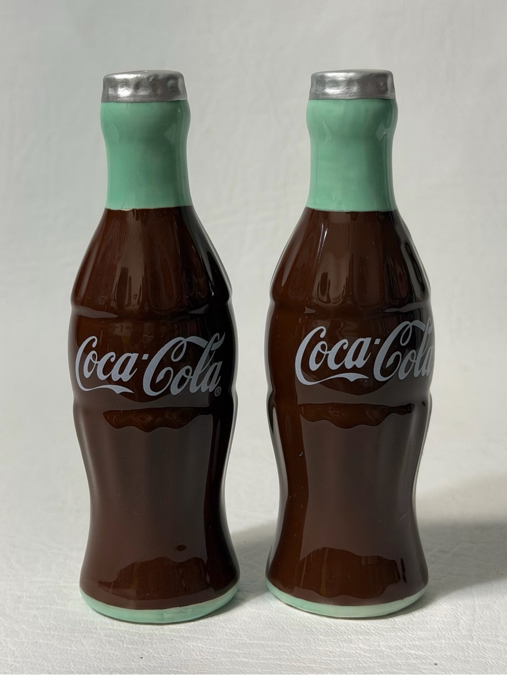 Vintage Coca-Cola Bottles green Ceramic Salt and Pepper Shakers
